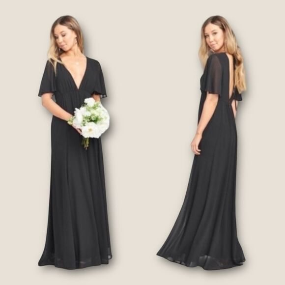 SMYM long Faye Flutter Maxi dress size black chiffon, NWT - Picture 1 of 7